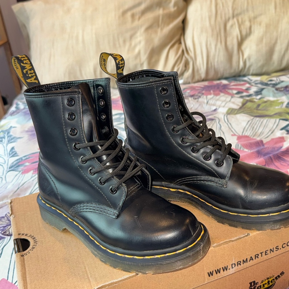 Dr. Martens Black Boots with Yellow Stitching